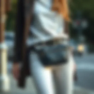 An individual wearing a leg belt bag styled for a casual outing.