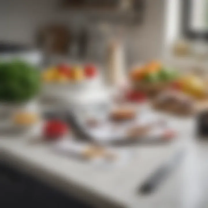 A stylish meal planner displayed on a countertop with fresh ingredients nearby.