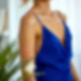 Elegant draping of a royal blue camisole