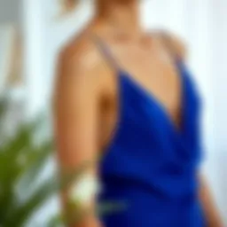 Elegant draping of a royal blue camisole