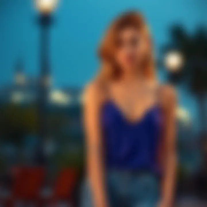 Stylish outfit featuring a royal blue camisole