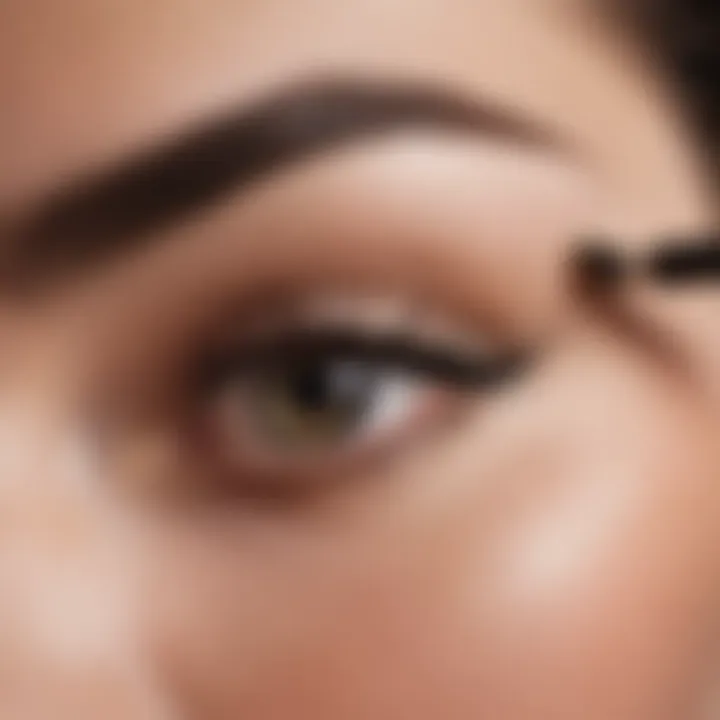 Close-up of an eyebrow wand in action on a perfectly groomed brow