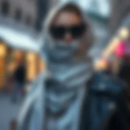 Elegant silver metallic scarf styled with a chic outfit