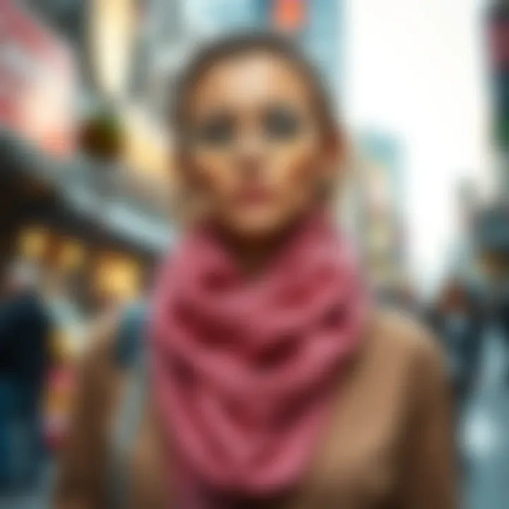 Urban Chic: The Sparkly Scarf in Modern Fashion A stylishly dressed individual wearing a sparkly scarf in a vibrant urban setting, reflecting modern fashion trends.