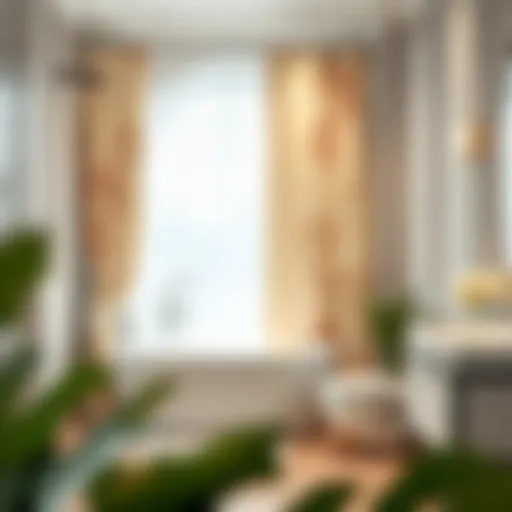 Elegant Bathroom with Beige Floral Shower Curtain Elegant beige floral shower curtain in a modern bathroom setting