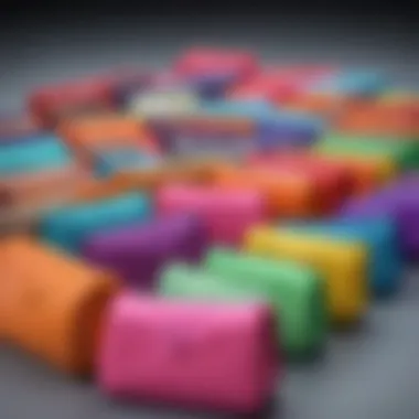 A collection of colorful silicone change purses arranged artistically