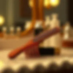 Close-up of a wide tooth rat tail comb on a stylish vanity