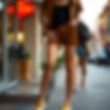 Different styling options for brown cow shorts in a casual setting