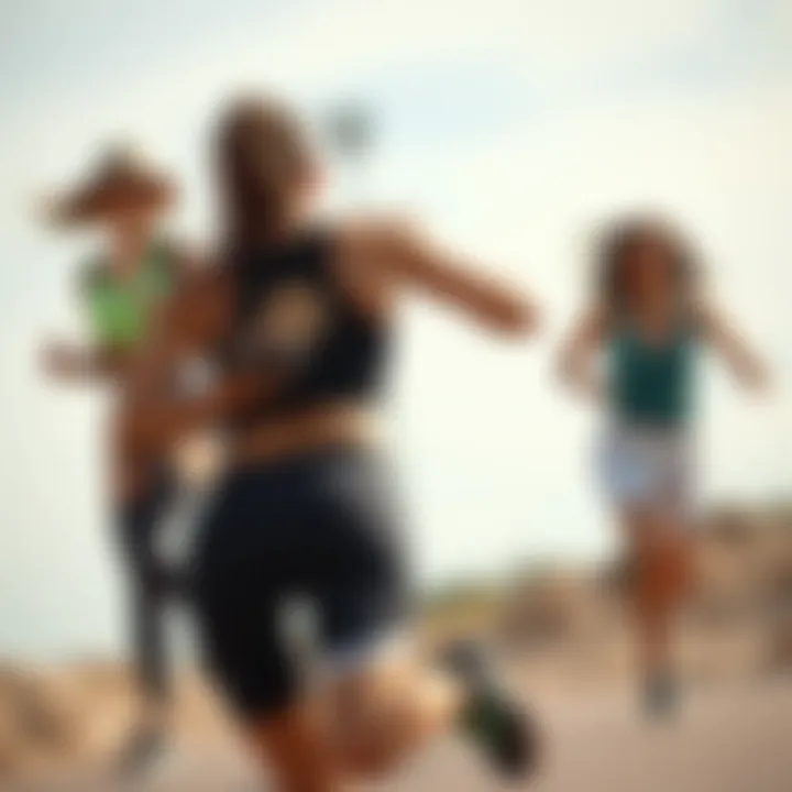 An outdoor fitness scene featuring individuals wearing tight spandex shorts