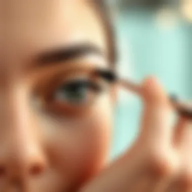 Demonstration of applying mascara with an eyelash brush in a beauty routine