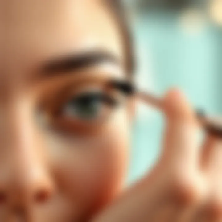 Demonstration of applying mascara with an eyelash brush in a beauty routine