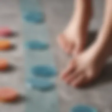 Various foot sticky pads arranged aesthetically on a soft surface