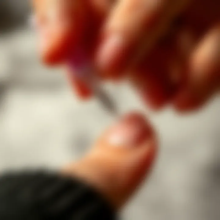 Application of Dehydrator Solution Dehydrator solution being applied to a nail for preparation