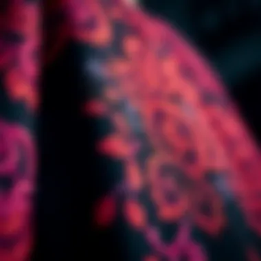 Close-up of a fabric adorned with intricate HTV designs