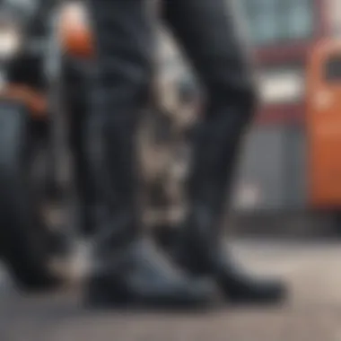 A motorcyclist wearing stylish side zipper boots while riding, illustrating functionality and aesthetics