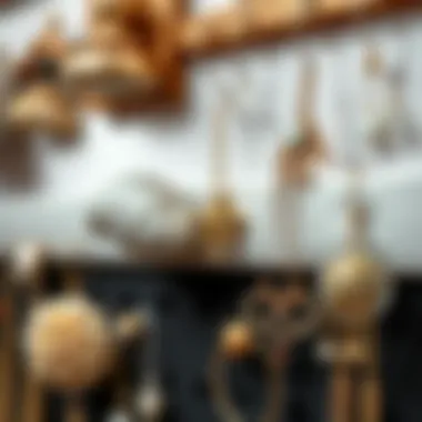 Close-up of various materials used in wall mounted earring organizers