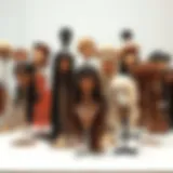 An elegant display of various wig stands showcasing their diverse designs and materials