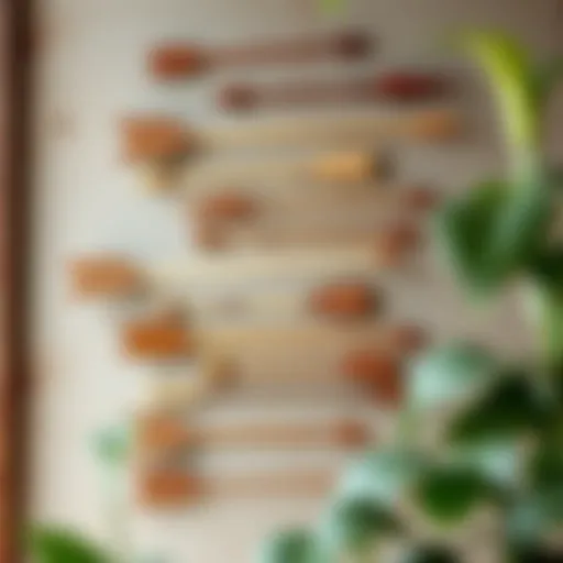 Elegant arrangement of wooden arrows on a rustic wall