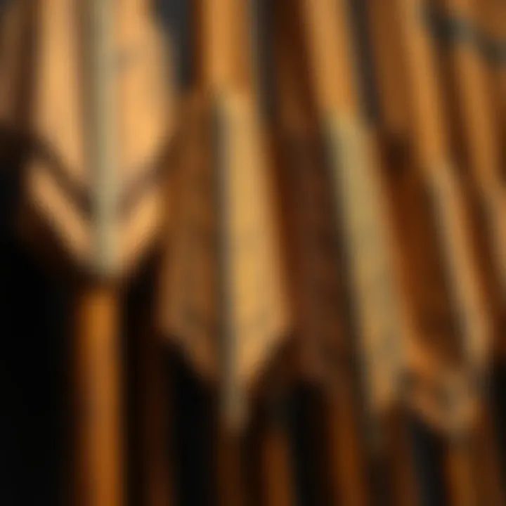 Close-up view of handcrafted wooden arrows showcasing intricate details