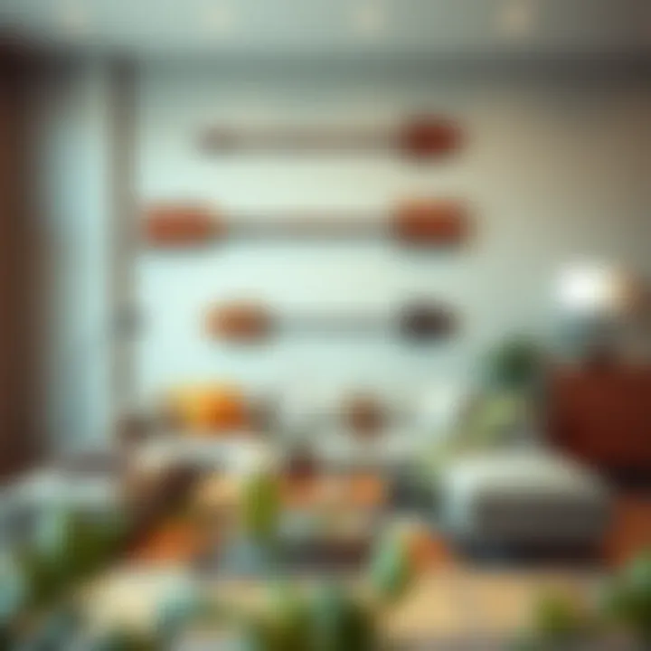 A modern living space featuring wooden arrows as focal decor elements